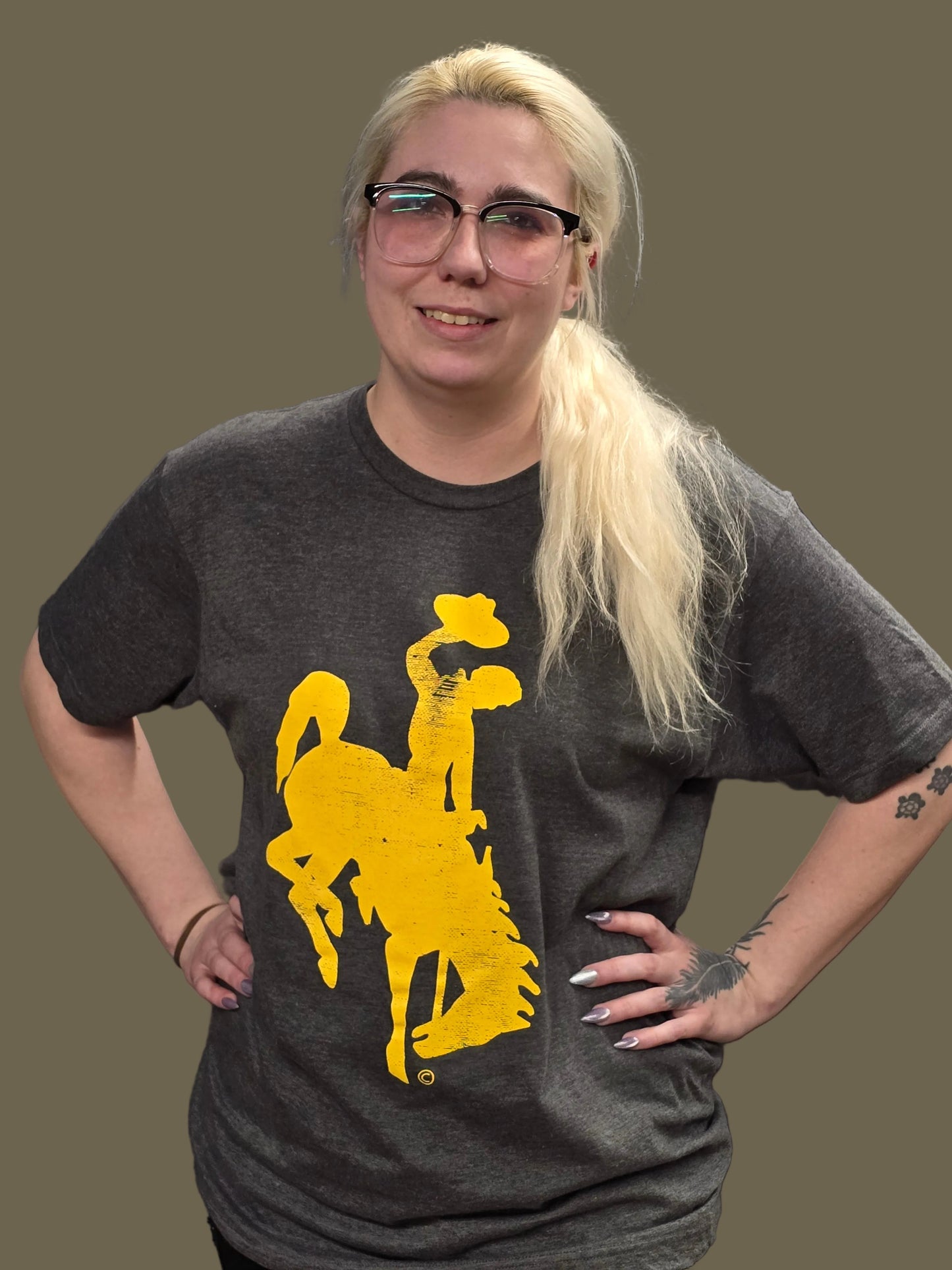 Gray Tee- Yellow Bucking Horse
