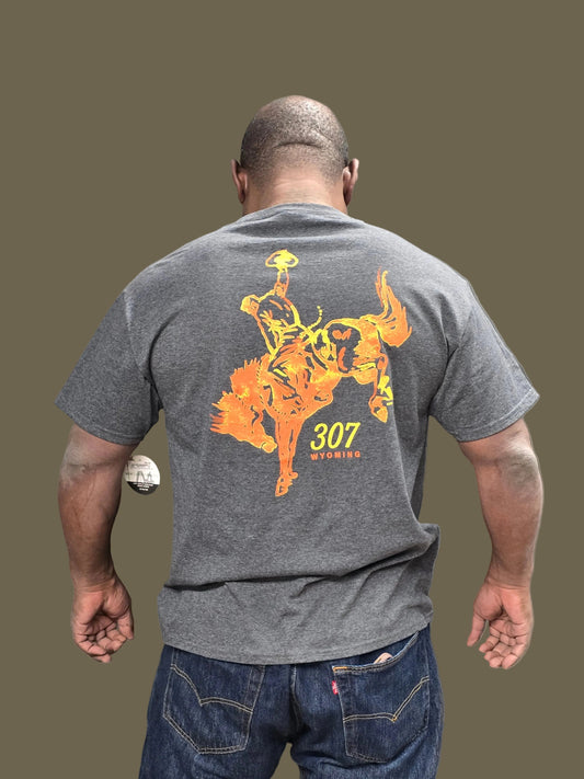 Grey Tee Orange Bucking Horse