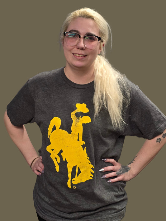 Gray Tee- Yellow Bucking Horse