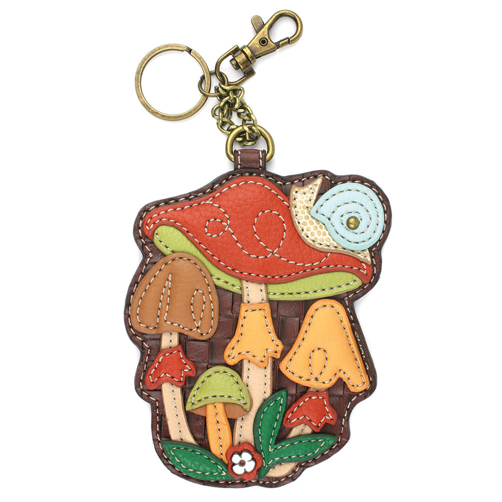 Coin Purse / Key Fob - Brown Mushrooms