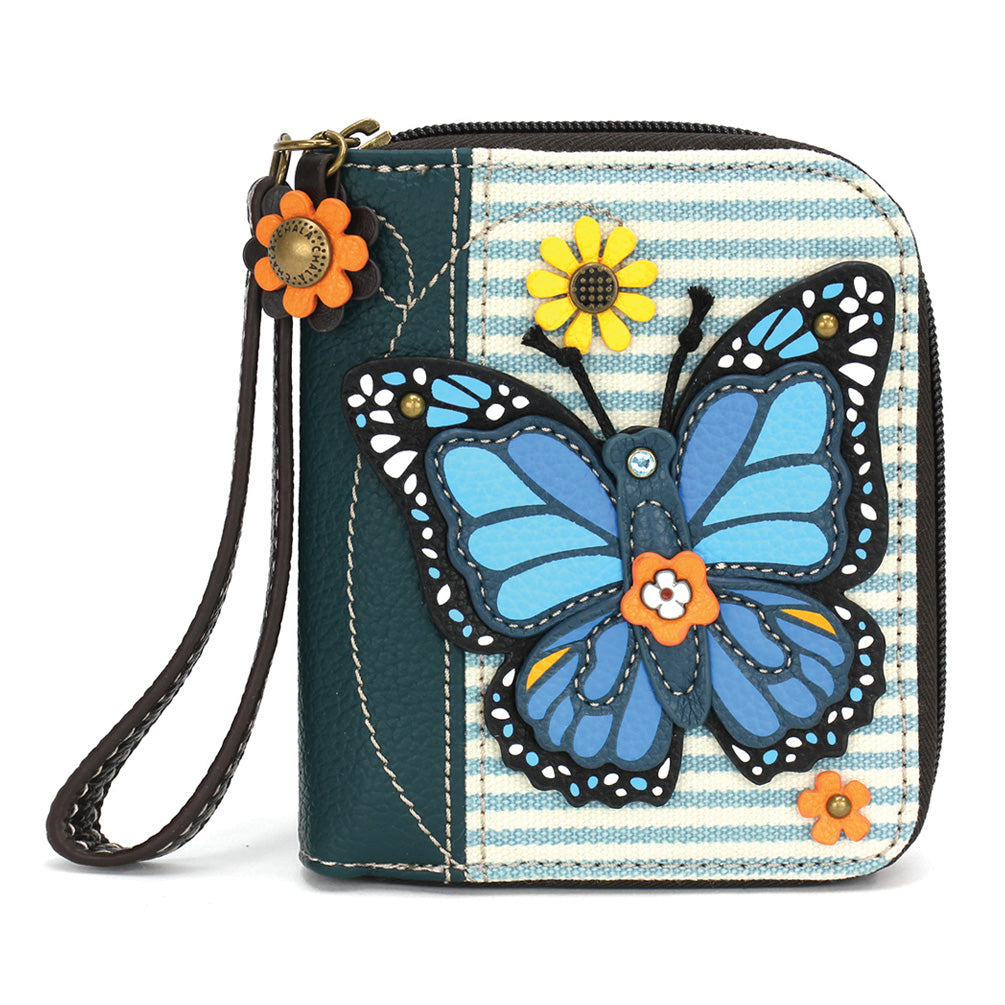 Zip-Around Wallet - Blue Butterfly - blue stripe