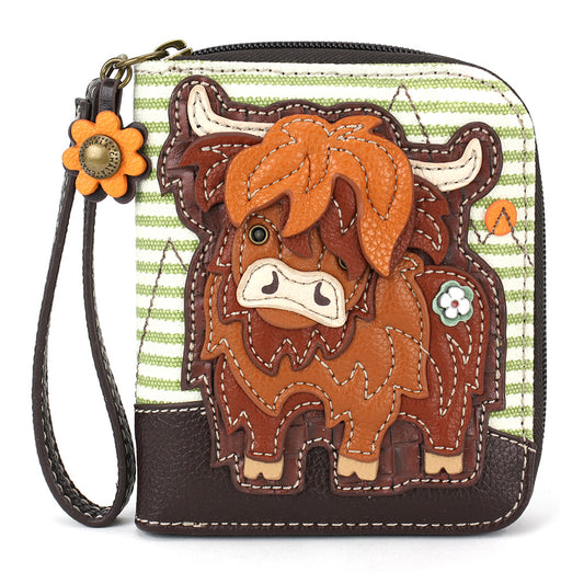 Zip-Around Wallet - Highland Cow - green stripe