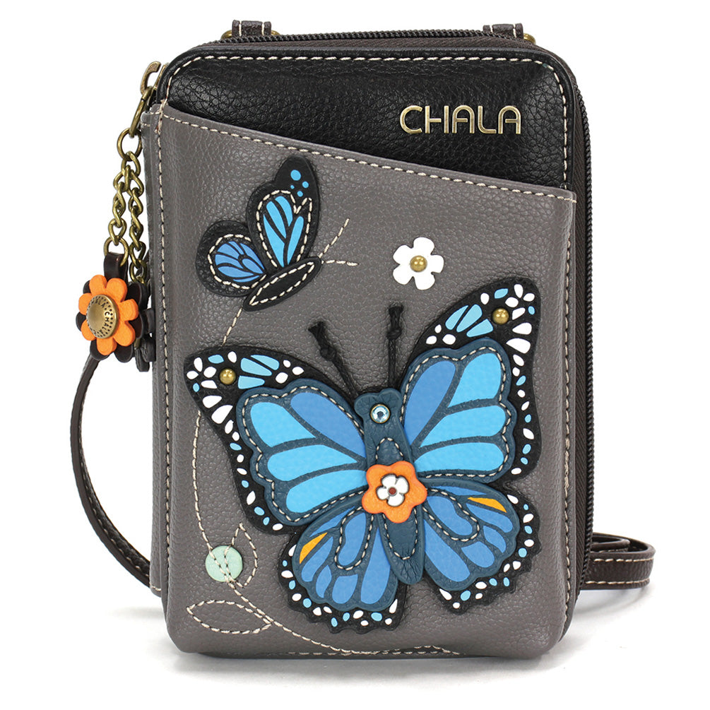 Wallet Crossbody - Blue Butterfly - gray
