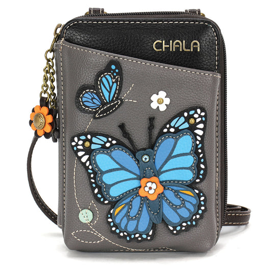 Wallet Crossbody - Blue Butterfly - gray