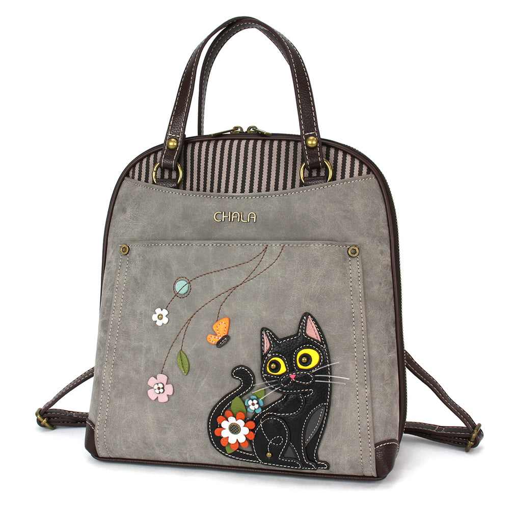 Convertible Backpack Purse - Black Cat - gray