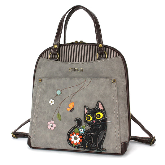 Convertible Backpack Purse - Black Cat - gray
