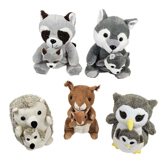 8" PLUSH WOODLAND ANIMALS W/BABY - 5 ASST. STYLES